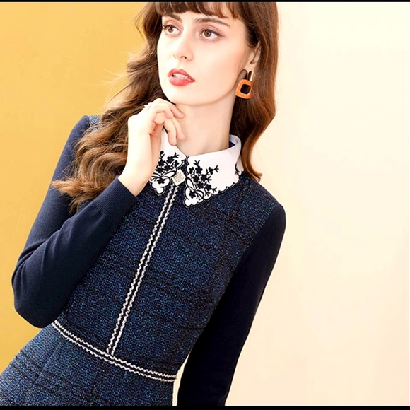 🌺 NEW Vintage French Style A-Line Wool Dress - Picture 4 of 7